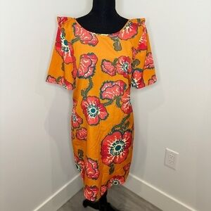 TUCKER Floral Short Sleeve Dress with Ruffles (M)